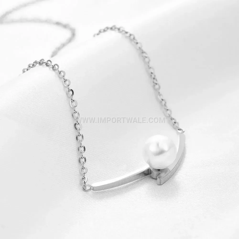 Stainless Steel Pearl Pendant Necklace with Crossover Geometric Charm