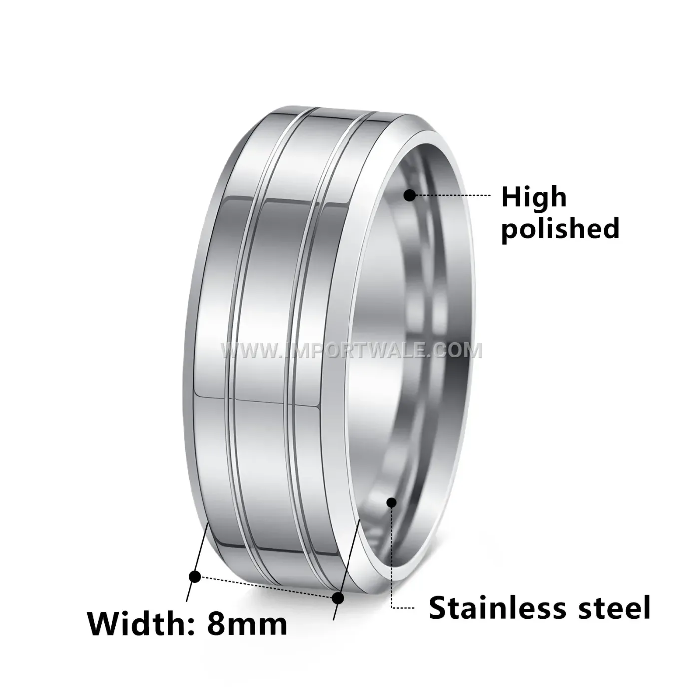 Minimalist 8mm Stainless Steel Geometric Band Ring