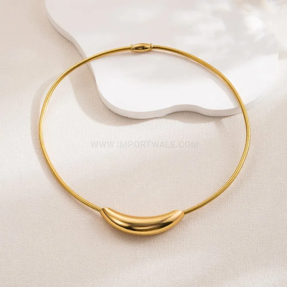 Modern Minimalist Metallic Curved Tube Stainless Steel Collar Necklace