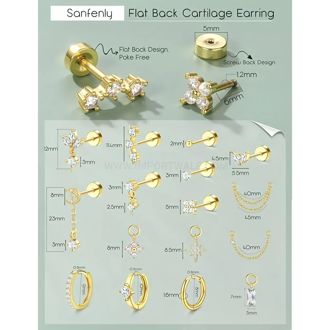 Bold Stainless Steel Four-Point Star Rhinestone Flat Back Earrings