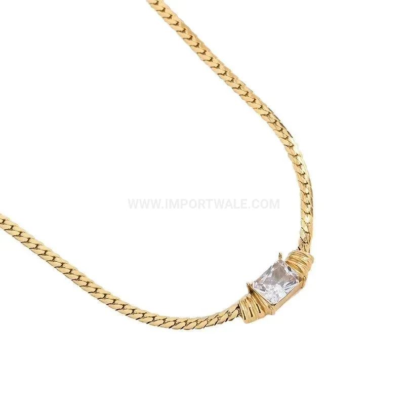 Premium Multi Layer Blade Chain Rhinestone Titanium Steel Pendant Necklace