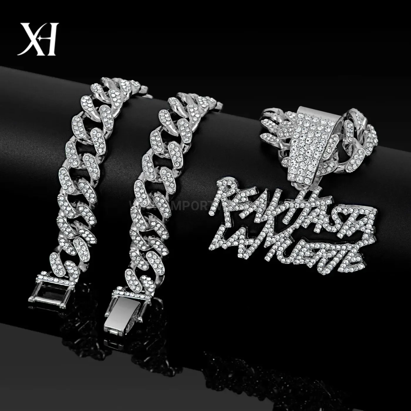 Double Row Iced Letter Alloy Hip Hop Pendant