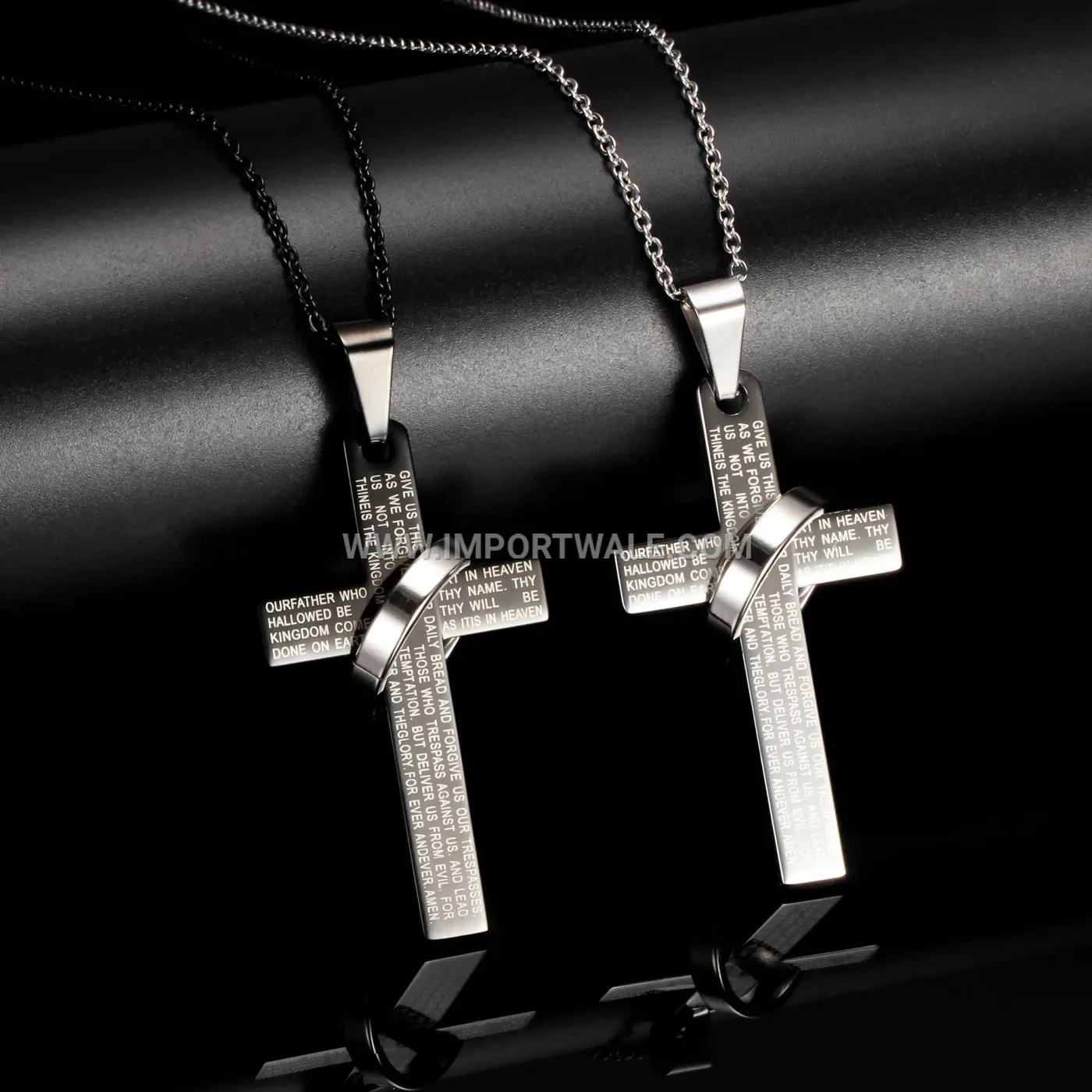 Engraved Cross Circular Stainless Steel Pendant Chain Necklace