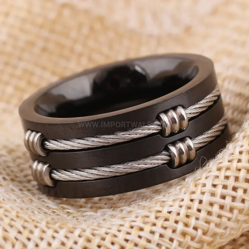 Designer Gunmetal Double Wire Cable Stainless Steel Band Ring