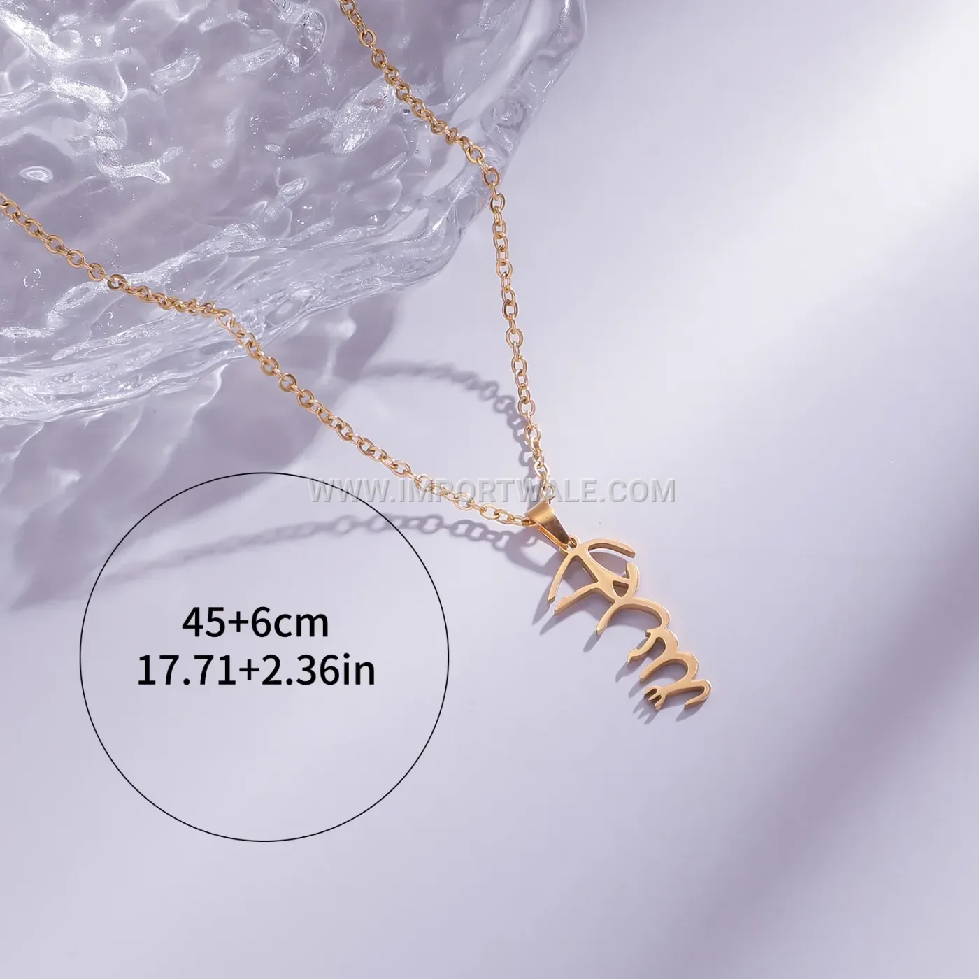 18K Gold Plated Stainless Steel Arabic Script Pendant Necklace