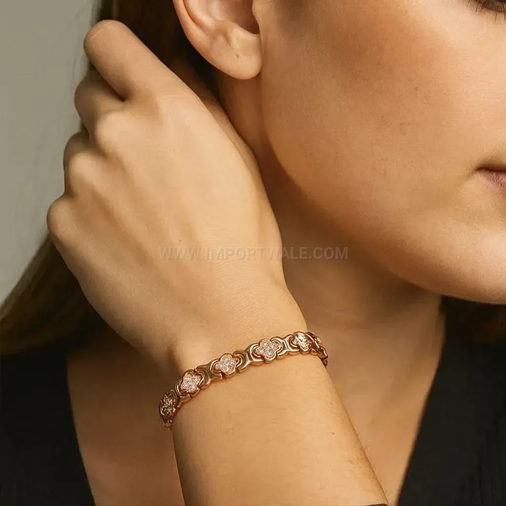 Fashion Clover Heart Rose Gold Copper Bio Magnetic Bracelet
