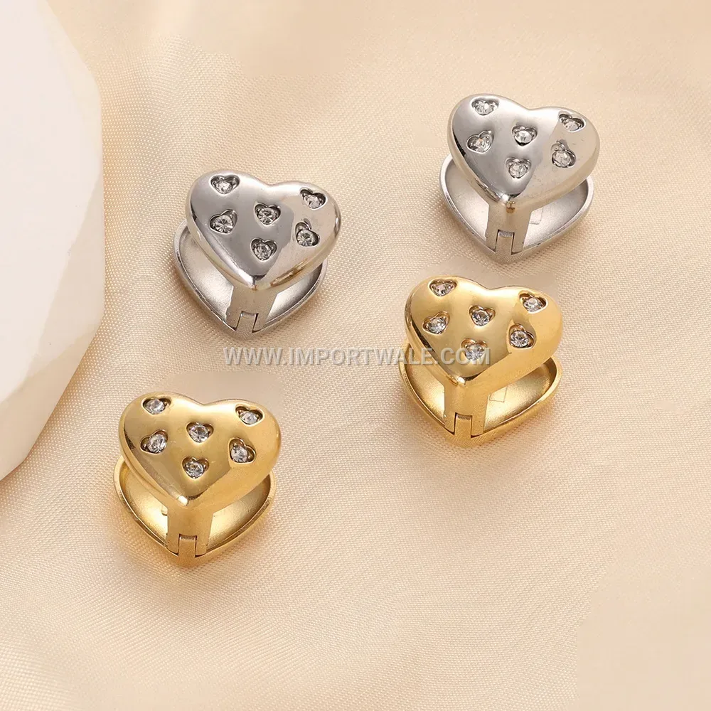 Double-Sided Heart Cubic Zirconia Stainless Steel Huggie Earrings