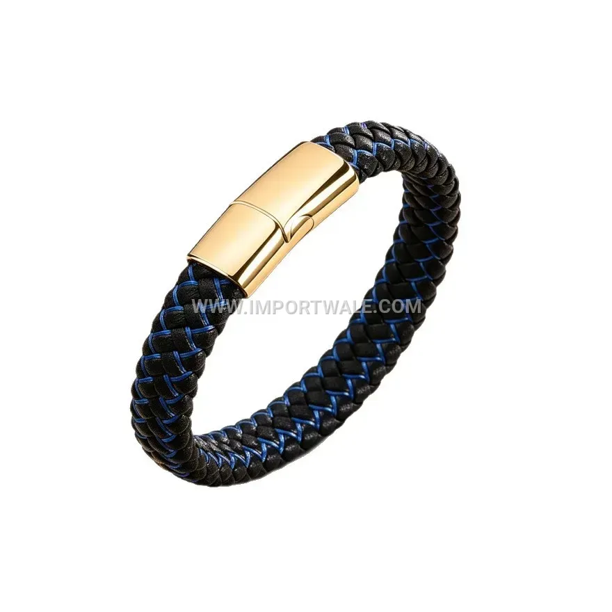 Braided PU Leather Titanium Steel Magnetic Clasp Bracelet
