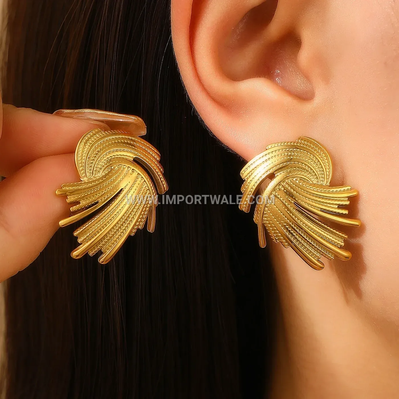 18K Gold Plated Geometric Stainless Steel Stud Earrings for Women