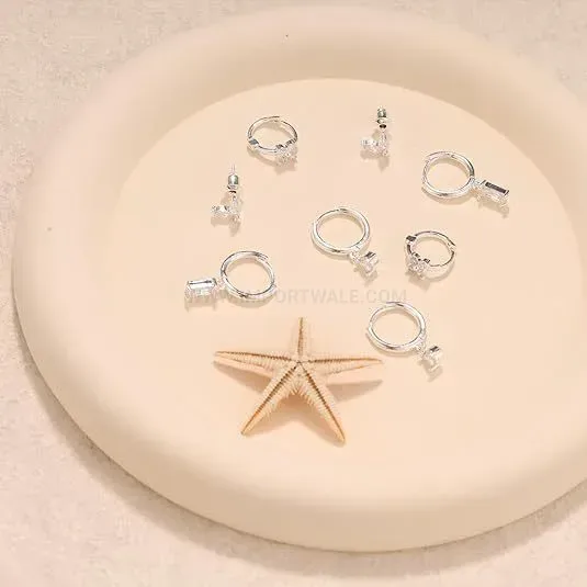Designer Asymmetric Stainless Steel Zirconia Floral Cartilage Earring Set