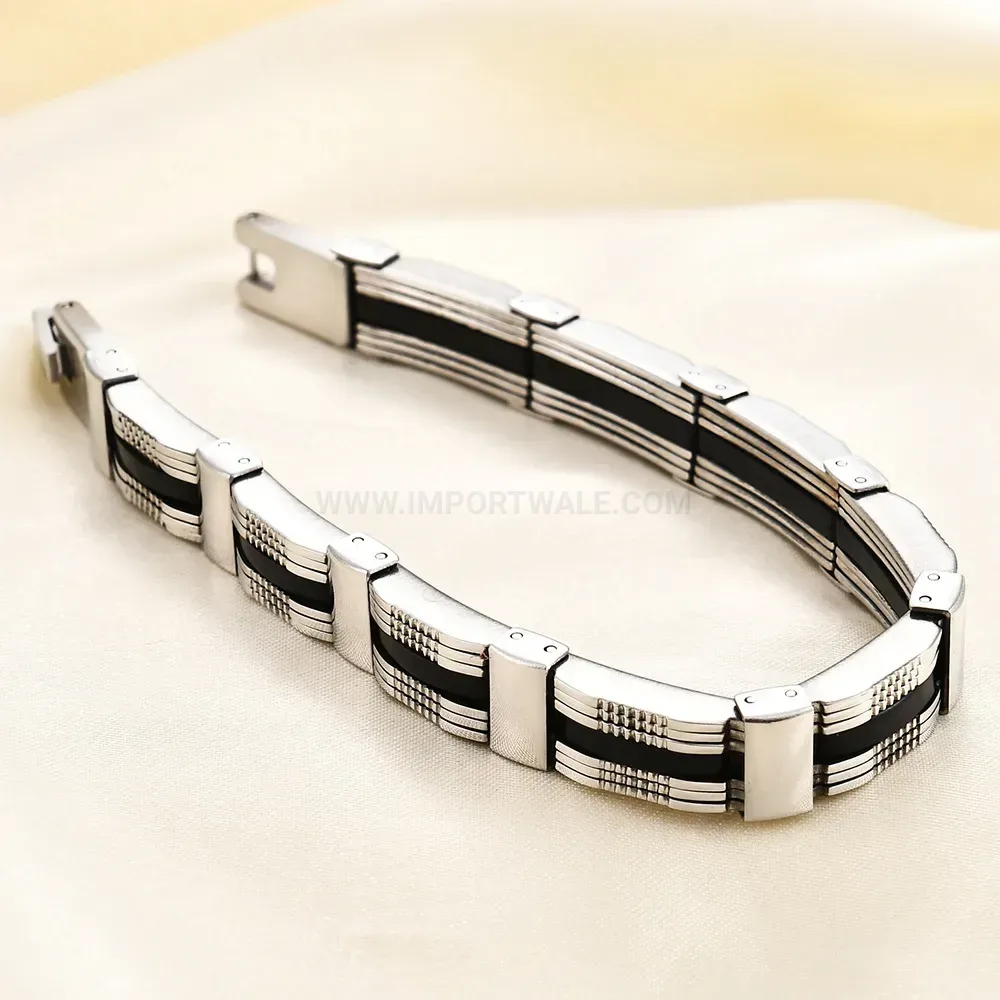 Men's Punk Vintage Stainless Steel Silicone Biker Bracelet