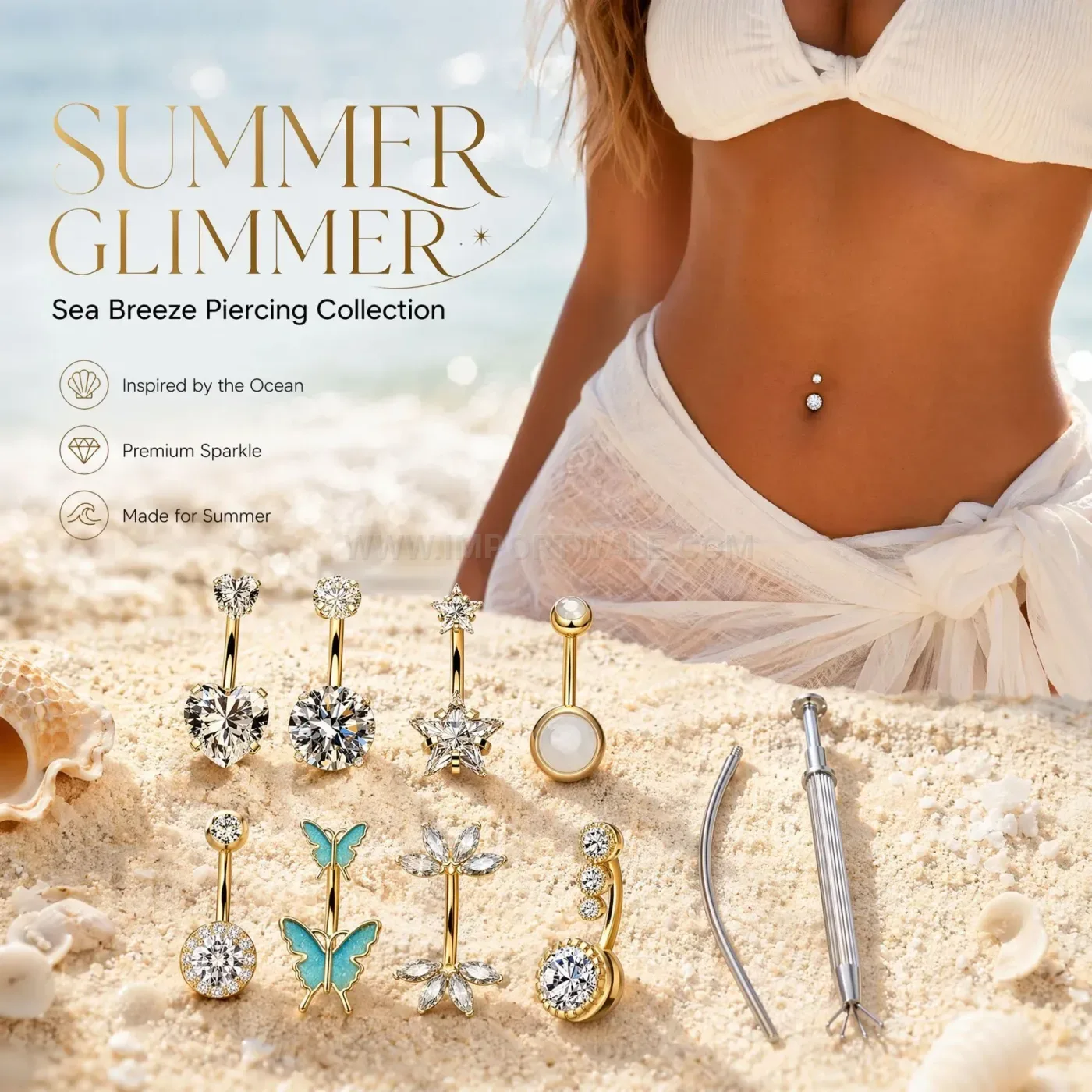 Fashion Rhinestone Star and Heart Body Piercing Jewelry Set