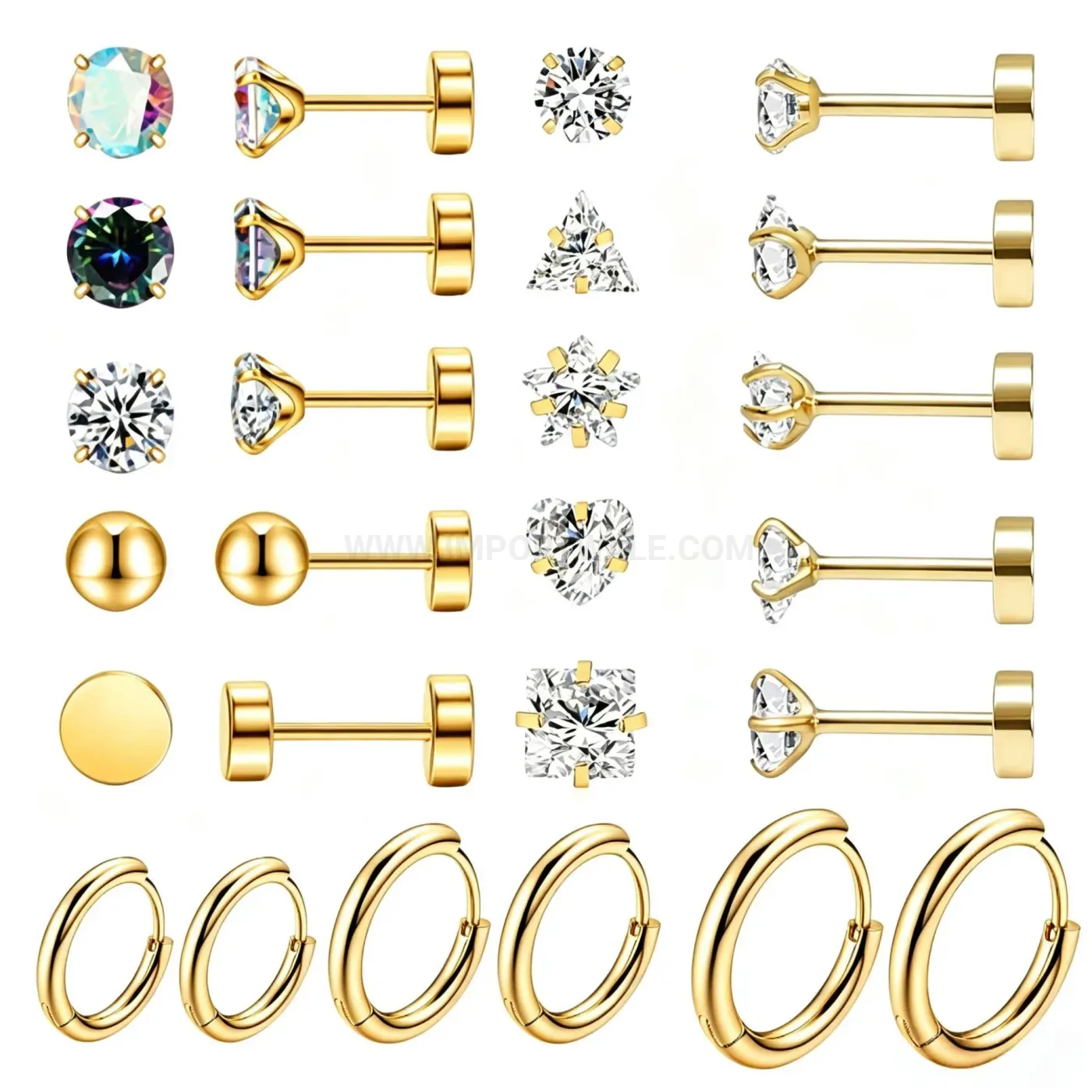 Premium Stainless Steel Plain Huggie Hoop Piercing Earring Set