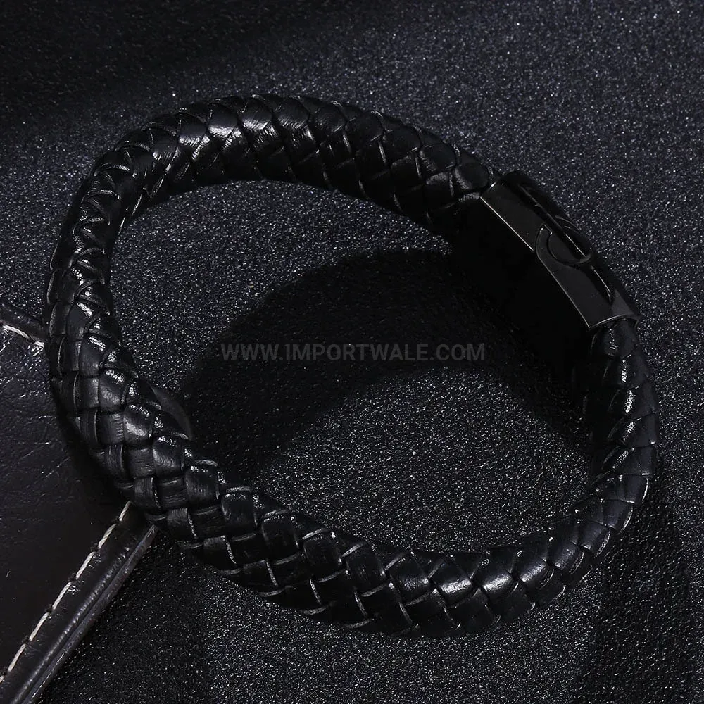 Streamlined Braided Leather Bracelet with Stainless Steel Magnetic Clasp