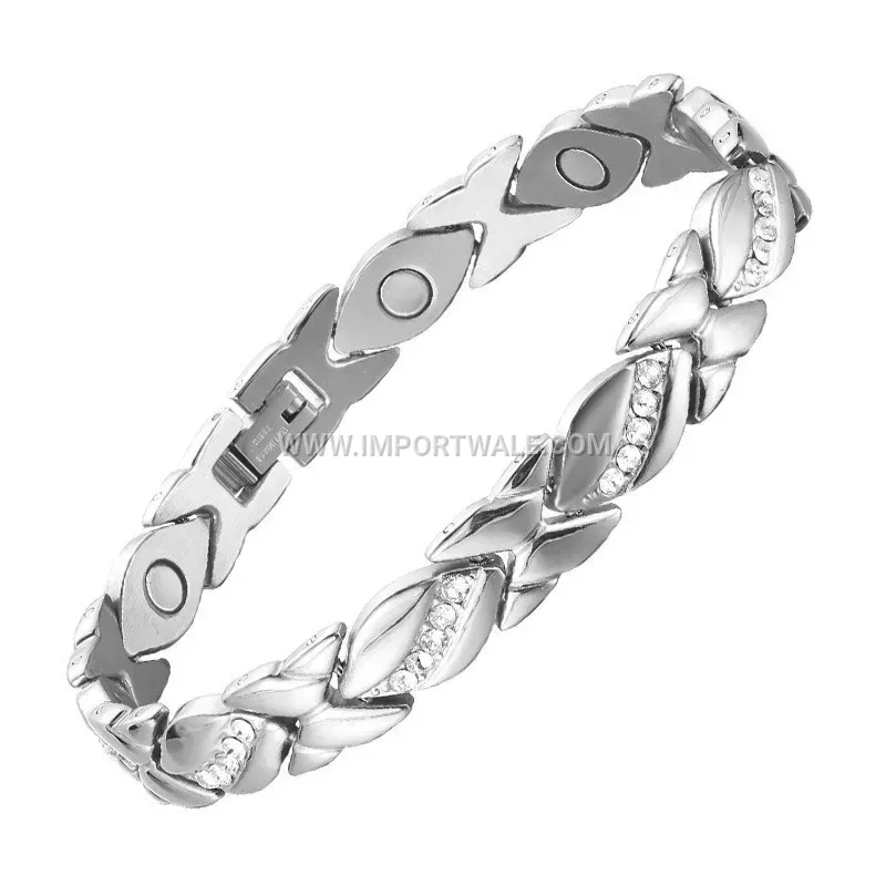 Leaf Motif Titanium Steel Magnetic Health Bracelet