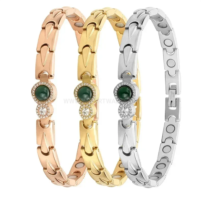 Geometric Titanium Steel Bio Bracelet with Green Agate Accents