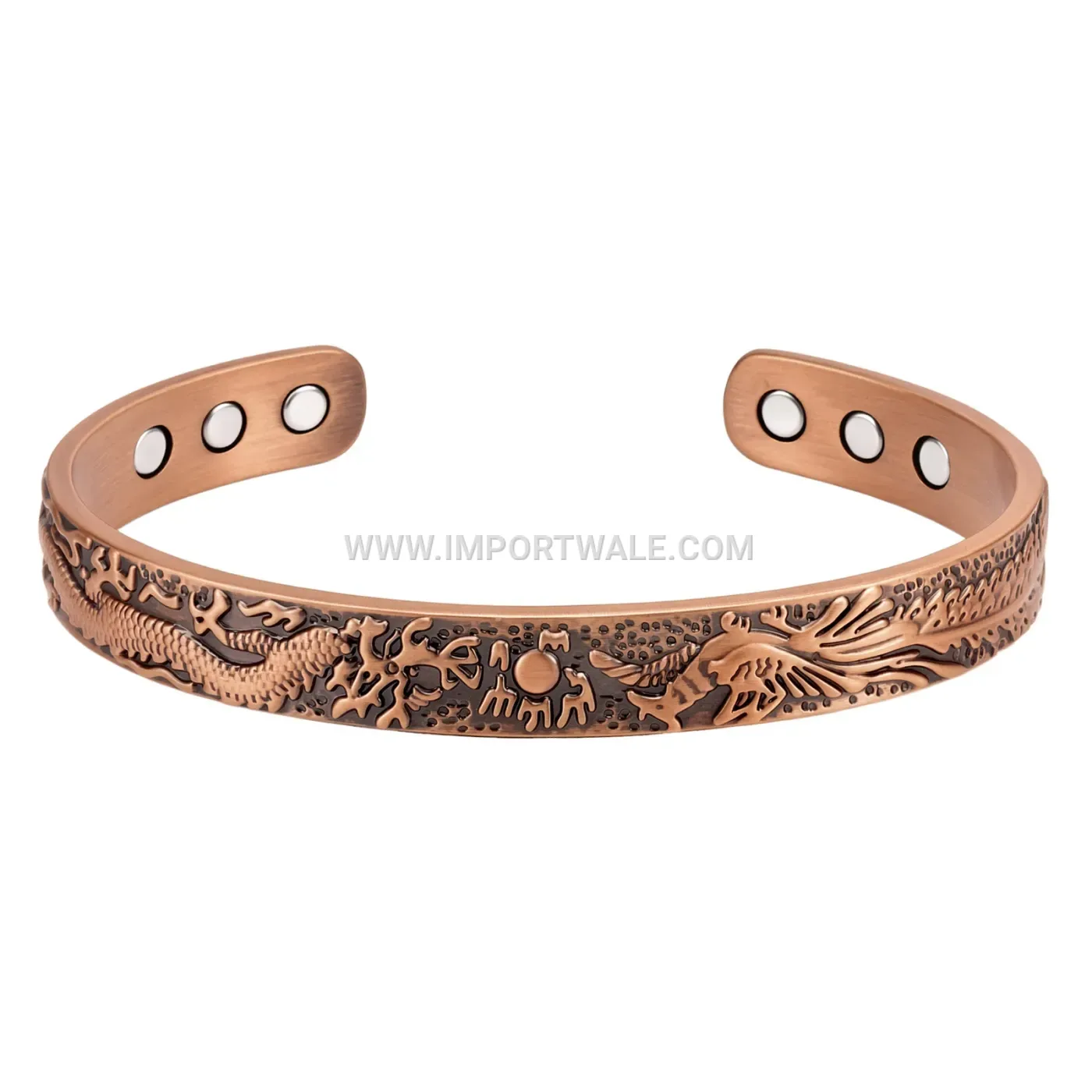 Vintage Dragon And Phoenix Pure Copper Magnetic Cuff Bracelet