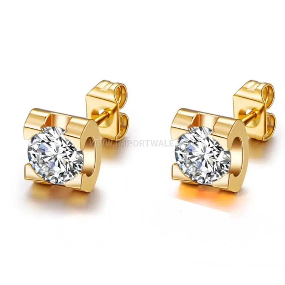 Hollow Geometric Cubic Zirconia Stainless Steel Studs