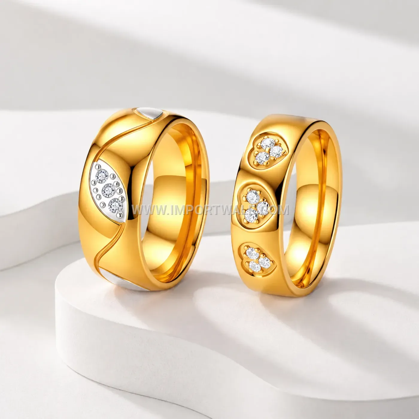 Curved Heart Rhinestone Stainless Steel Band Ring