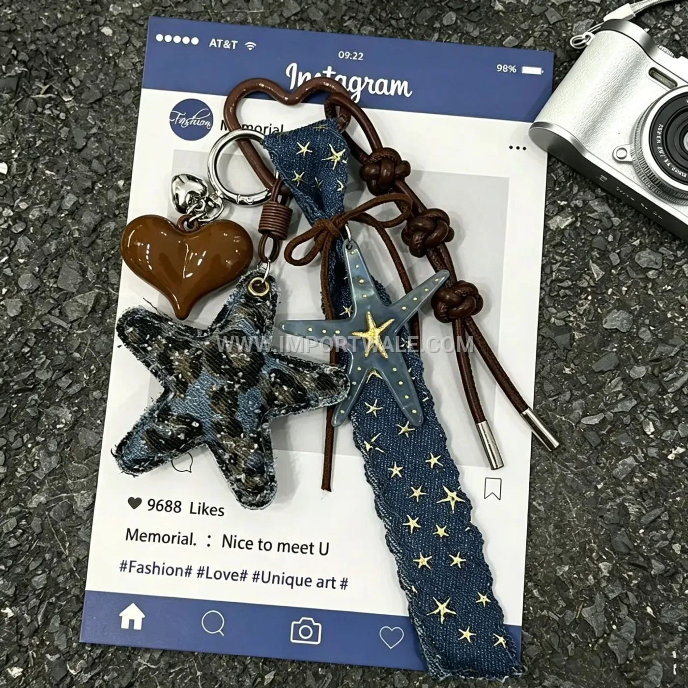 Leopard Print Denim Star Leather Heart Braided Keychain Bag Creative Key chains