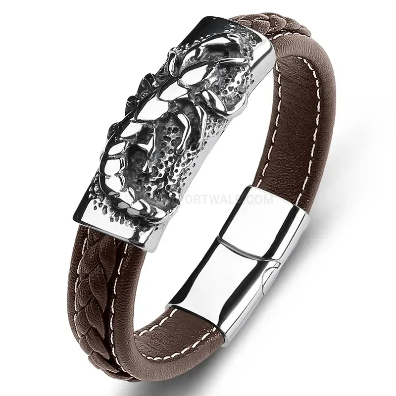 Classic Scorpion Motif Stainless Steel Leather Men Wristband Bracelet