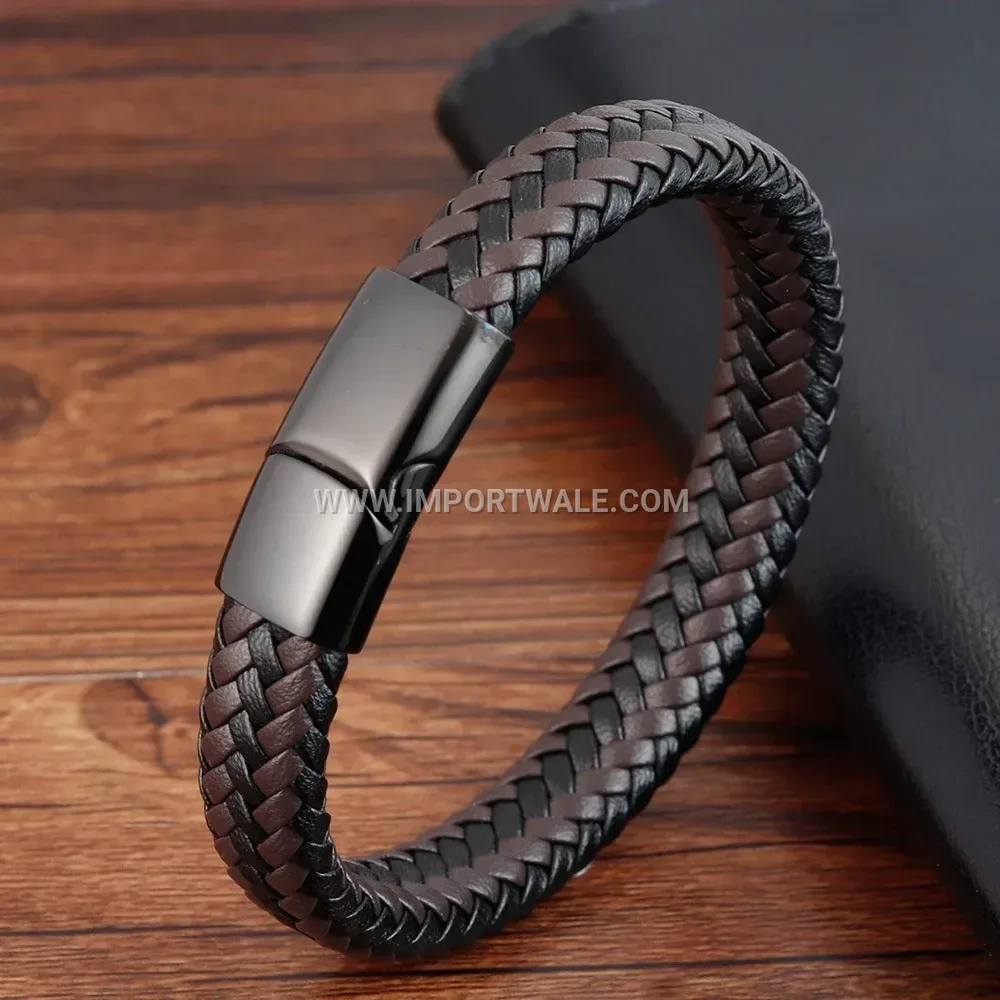 Braided Leather Bracelet with Zinc Alloy Magnetic Clasp