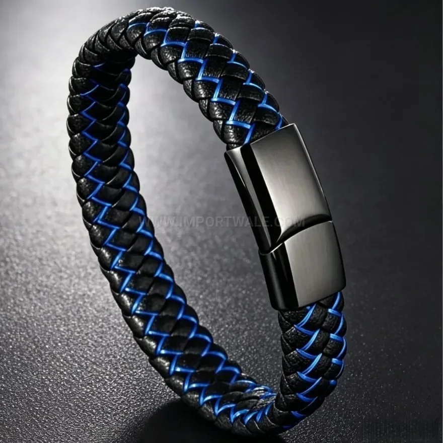 Chic Handcrafted Woven Leather Bracelet with Natural Stone Accent