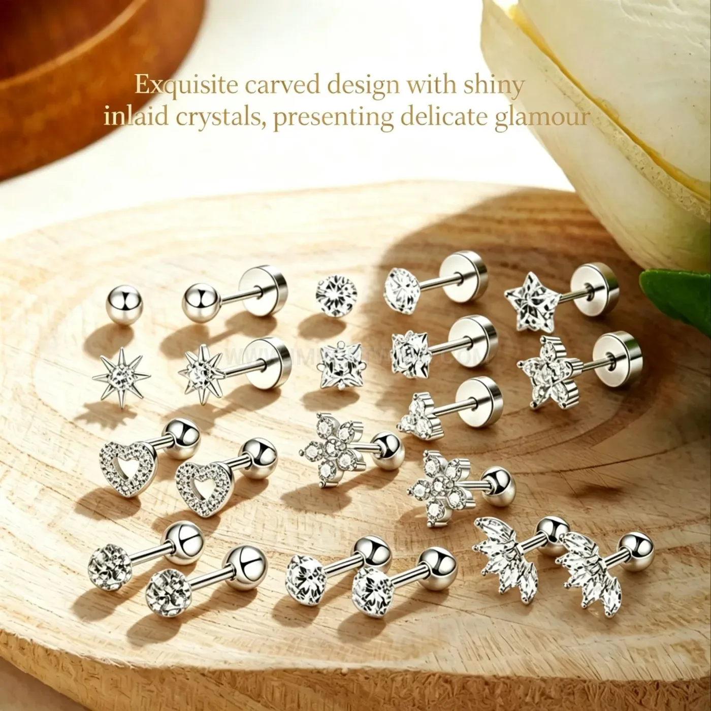 Stylish Flat Back Threaded Stainless Steel Zircon Cartilage Studs