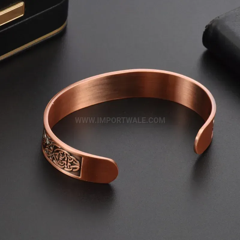 Patterned Copper Open Cuff Magnetic Therapy Bio Energy Bracelet