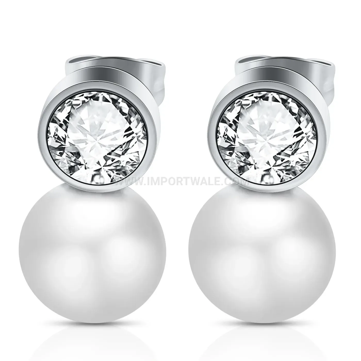 Rhinestone Pearl Accent Stainless Steel Stud Earrings