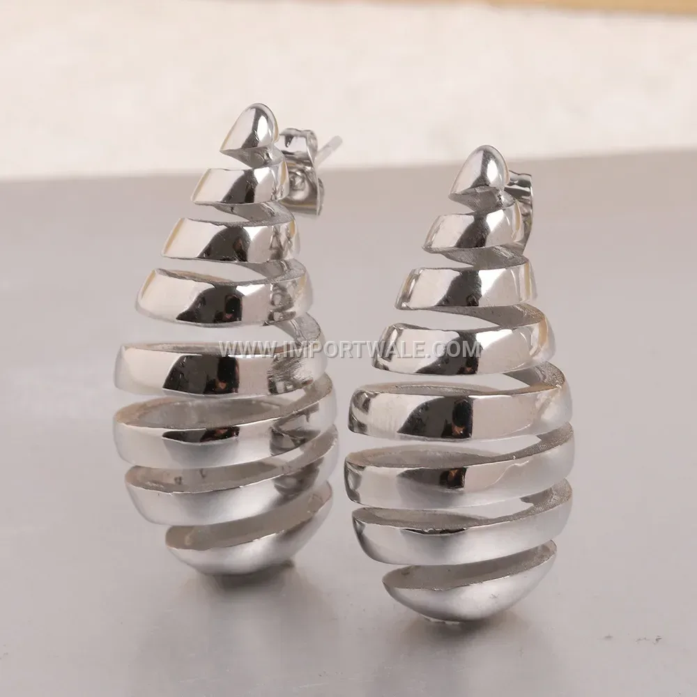 Threaded Teardrop Cutout Stainless Steel Stud Earrings