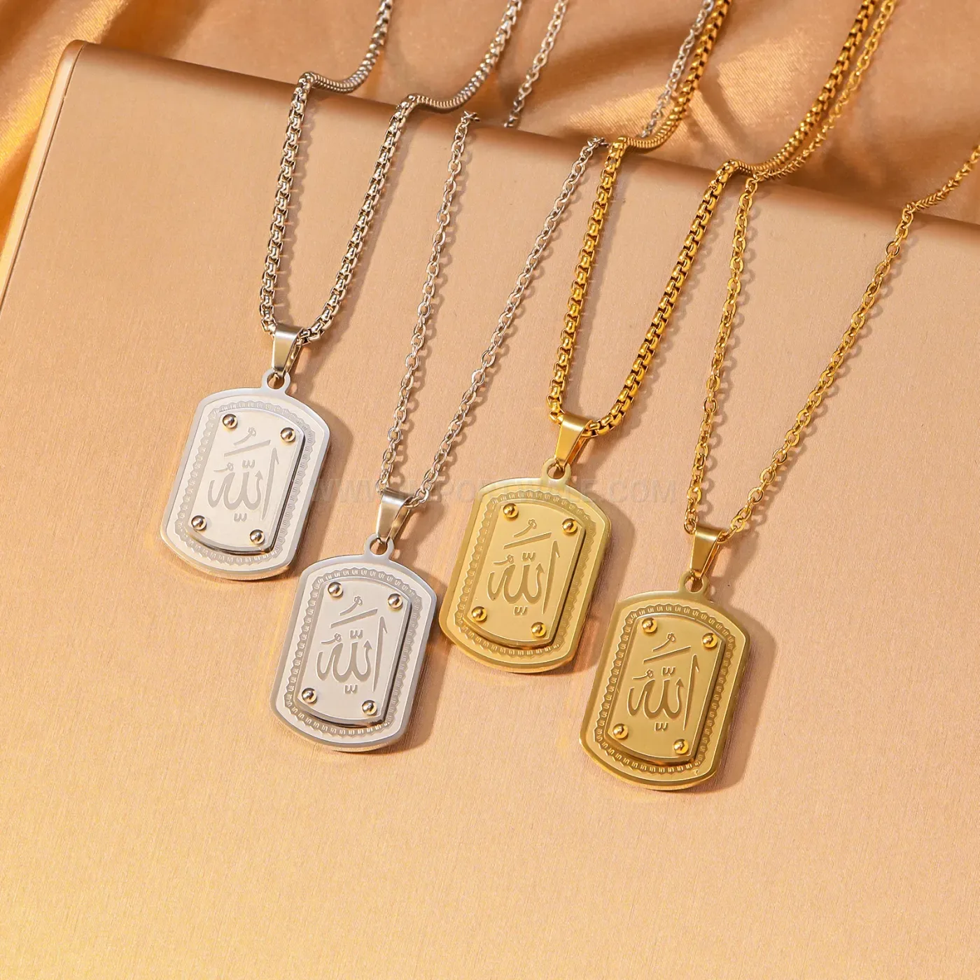 Men's Stainless Steel Allah Arabic Calligraphy Dog Tag Pendant Necklace