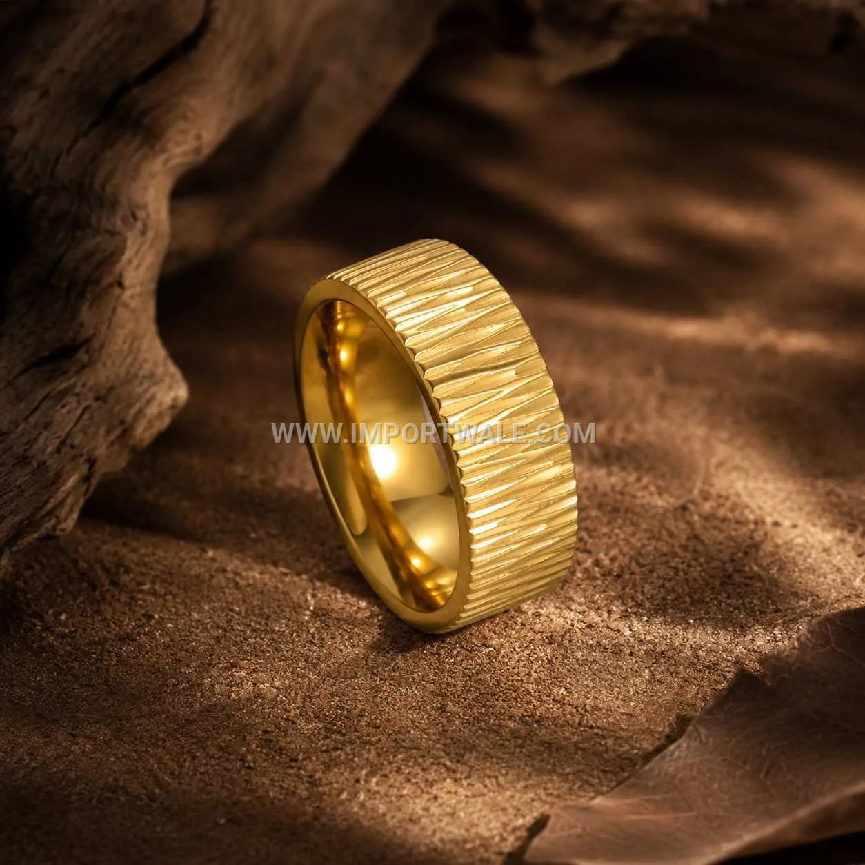 Vertical Grooved Titanium Steel Wide Band Ring