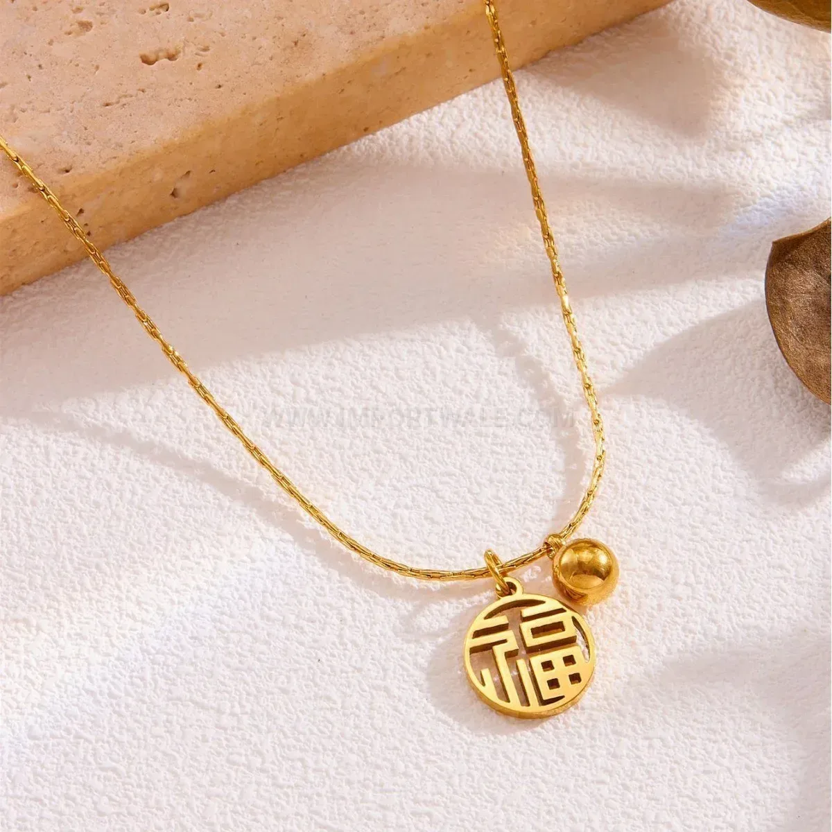 Bold Minimalist Gold Titanium Steel Character Pendant Clavicle Chain Necklace