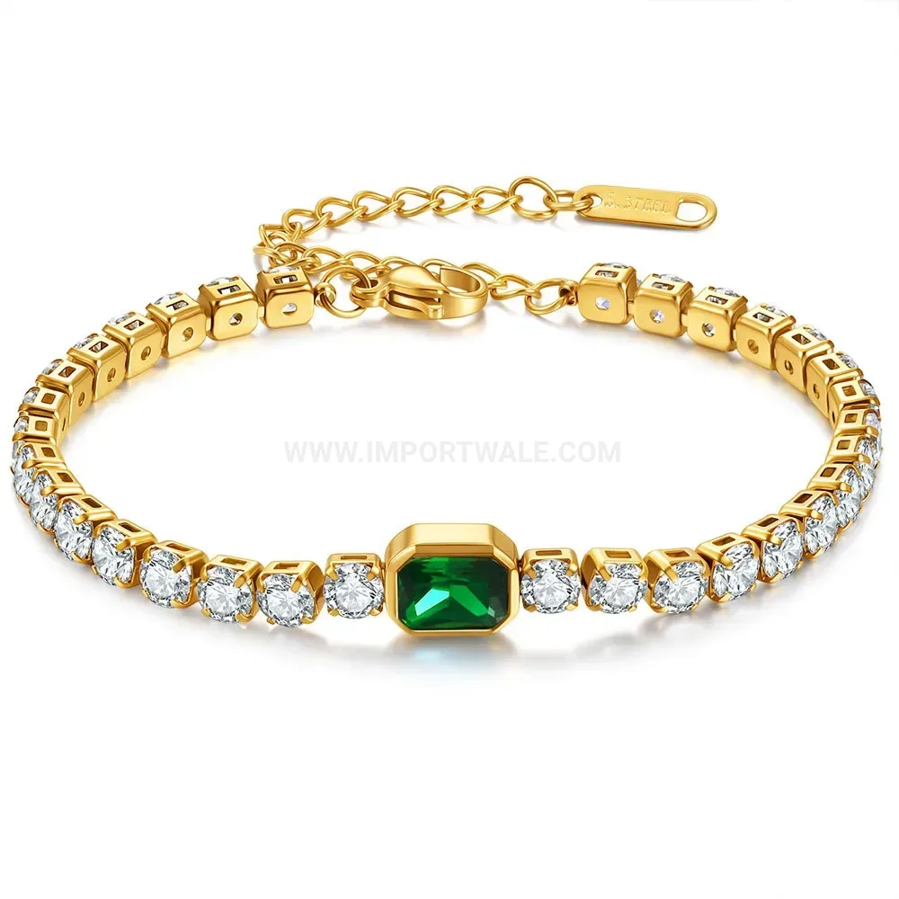 18K Gold Plated Stainless Steel Cubic Zirconia Adjustable Bracelet