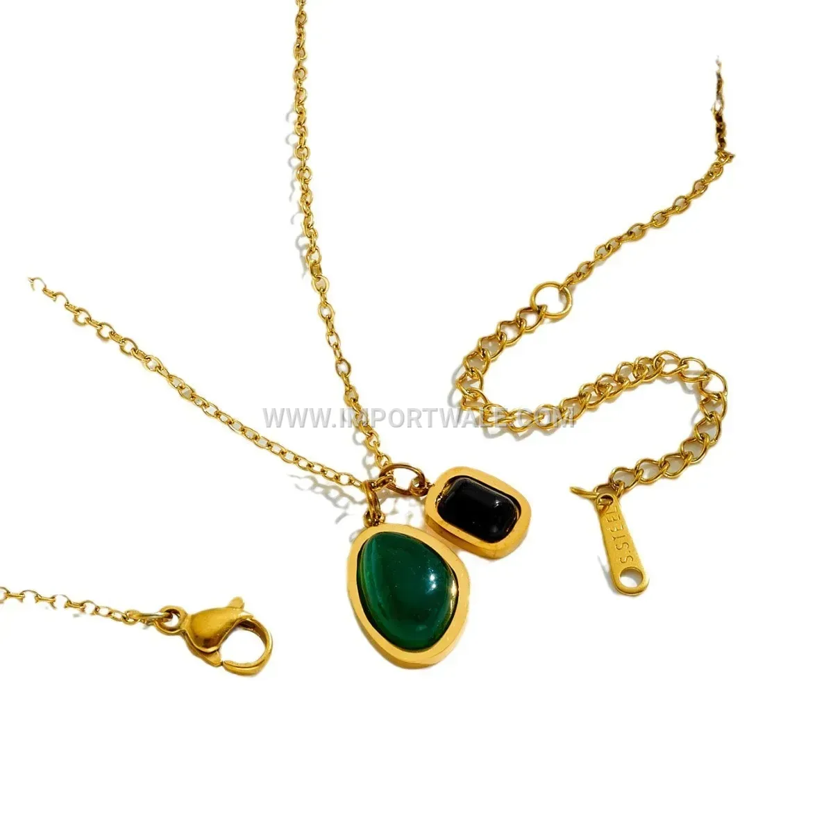 Green Agate Charm Gold Plated Titanium Steel Anklet