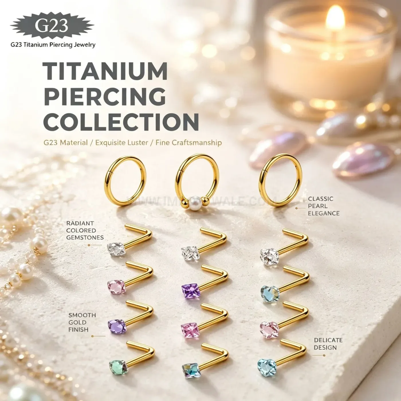 Stylish Multicolor Cubic Zirconia G23 Titanium L-Shaped Nose Stud Piercing Set