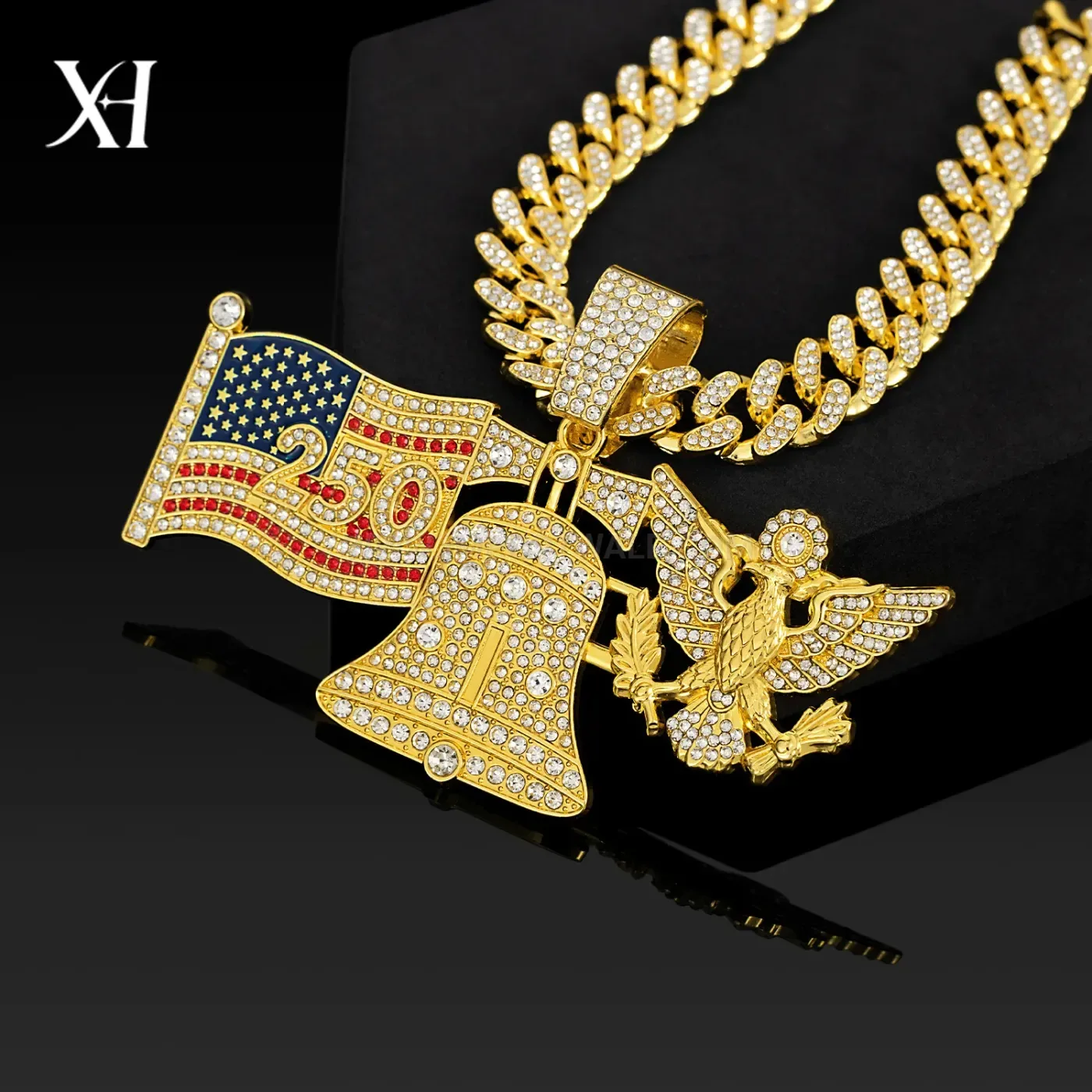 Iced Out Liberty Bell Eagle Hip Hop Pendant