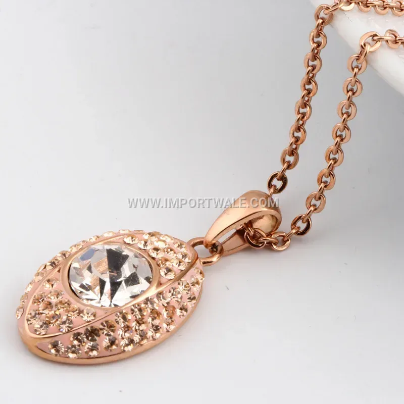 Rose Gold Oval Cat Eye Gemstone Stainless Steel Pendant Necklace