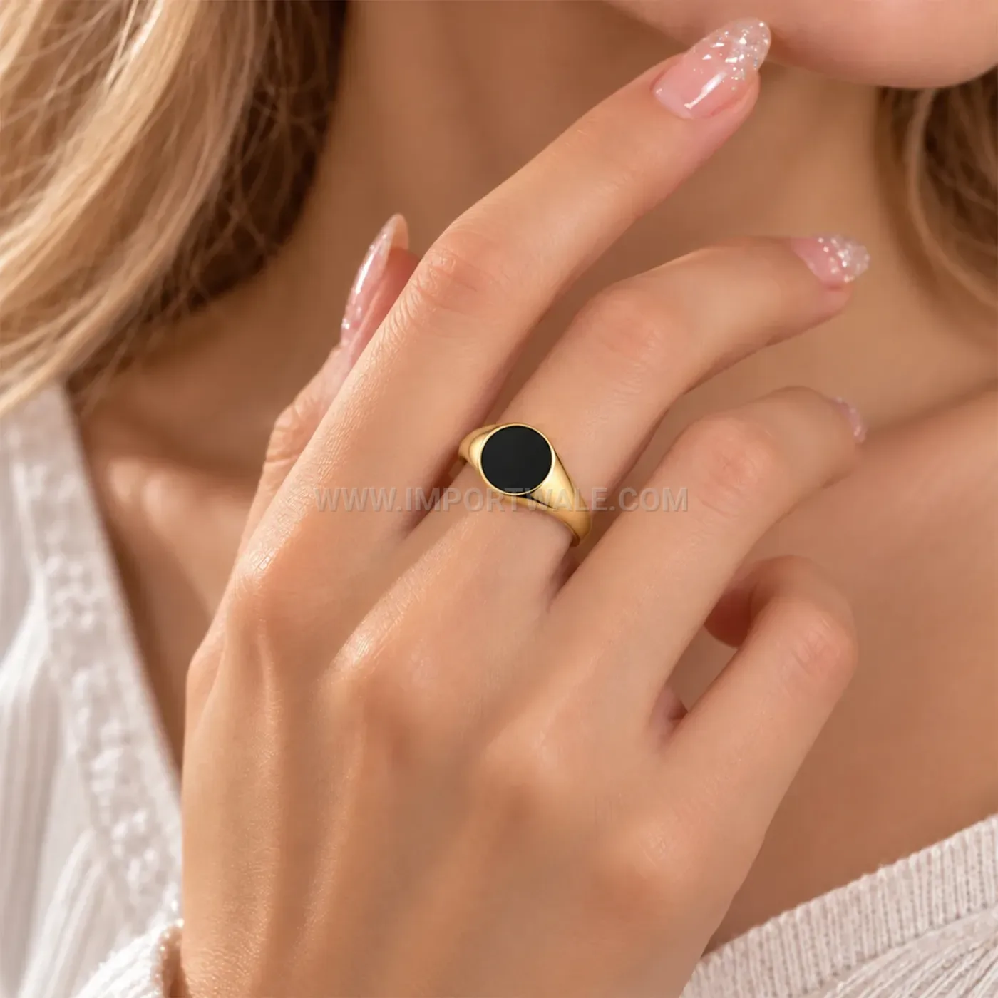 Vintage Black Enamel Stainless Steel Signet Band Ring