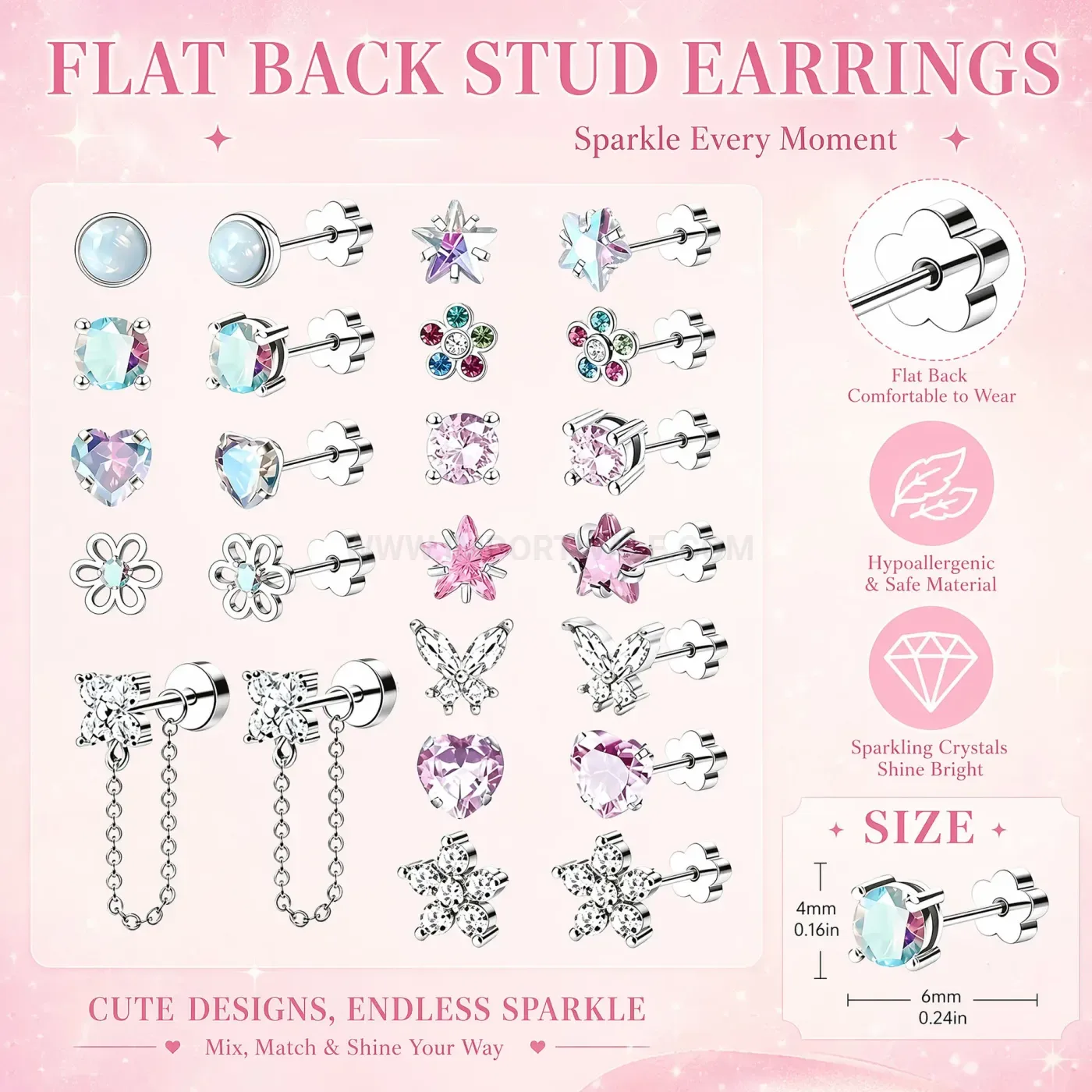 Fashion Flat Back Stainless Steel Piercing Stud with Opal and Zirconia
