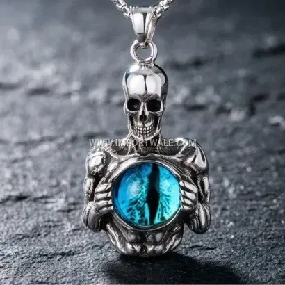 Edgy Polished Titanium Steel Evil Eye Skull Pendant