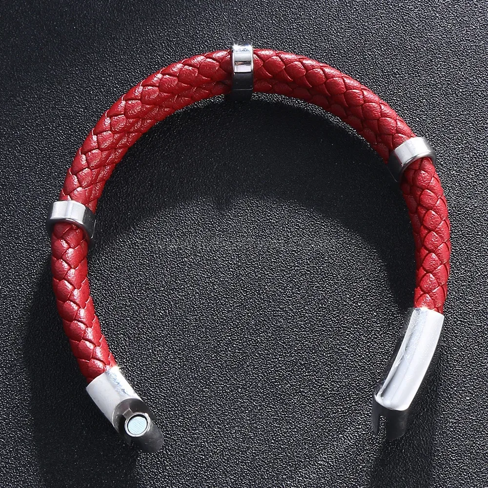 Braided Leather Bracelet with Stainless Steel Clasp