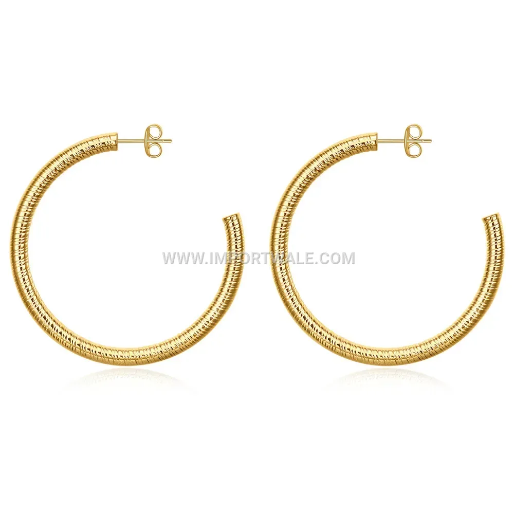 Vintage Striped C-Shape Stainless Steel Hoop Earrings