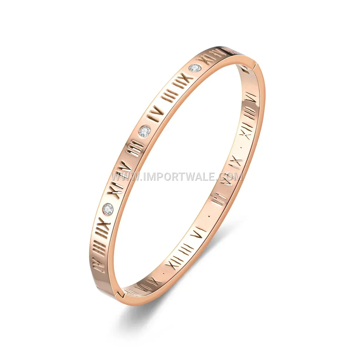 Stainless Steel Roman Numeral Crystal Bangle Bracelet