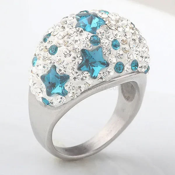 Star Motif Crystal Inlaid Stainless Steel Statement Ring