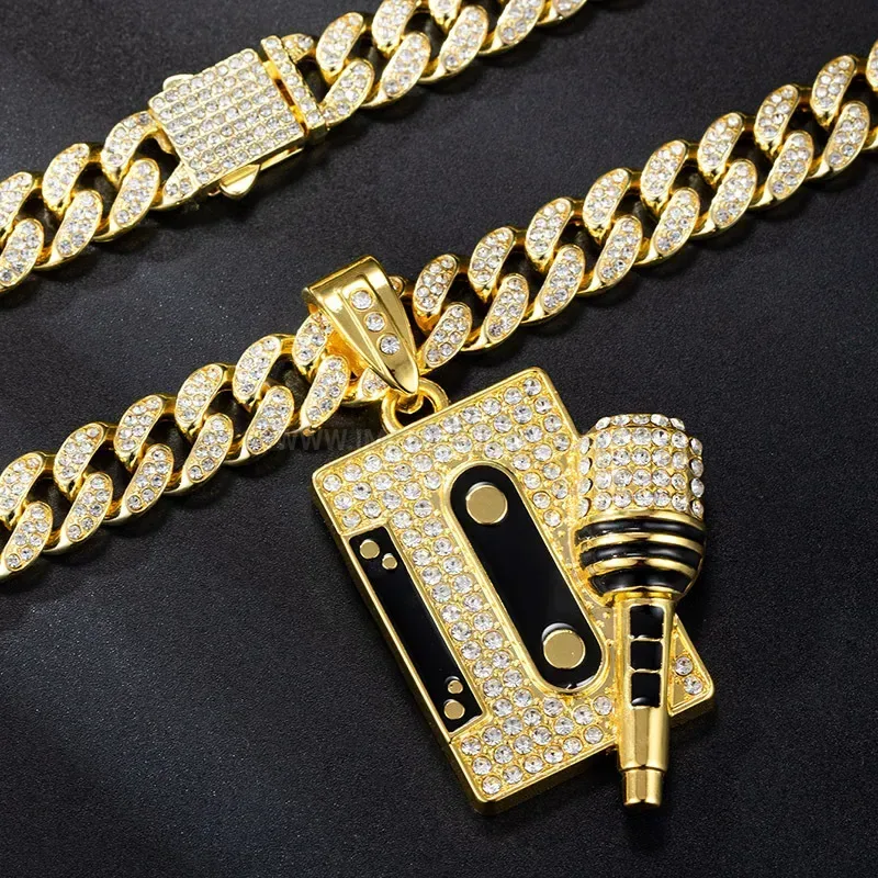 Iced Out Microphone Alloy Hip Hop Pendant Necklace