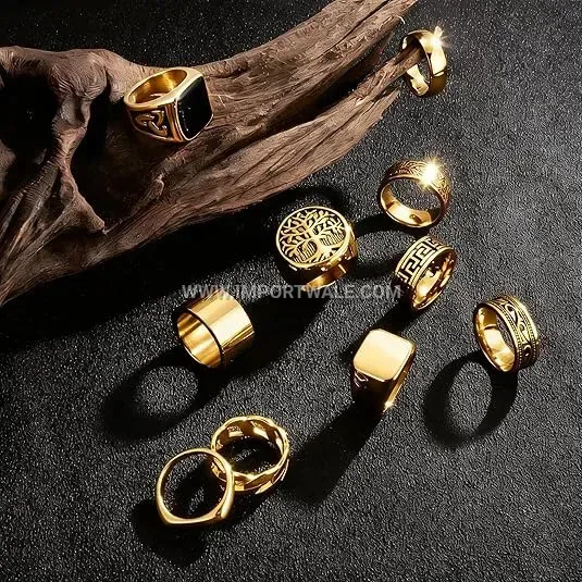 Vintage Geometric Stainless Steel Band Ring Set
