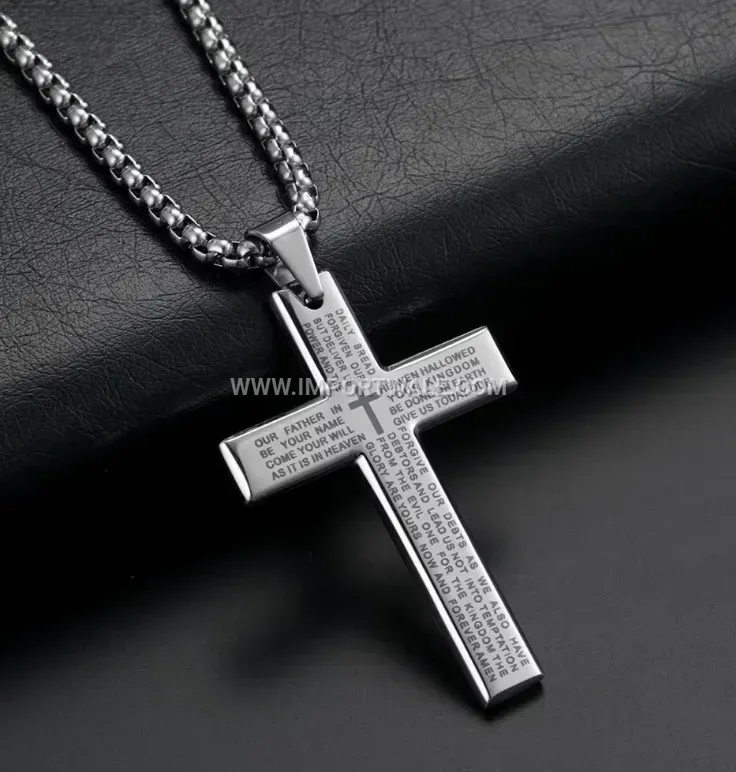 Eighteen Karat Gold Plated Stainless Steel Scripture Cross Pendant Necklace