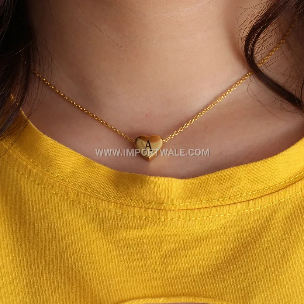 Gold Plated Stainless Steel Initial Heart Necklace